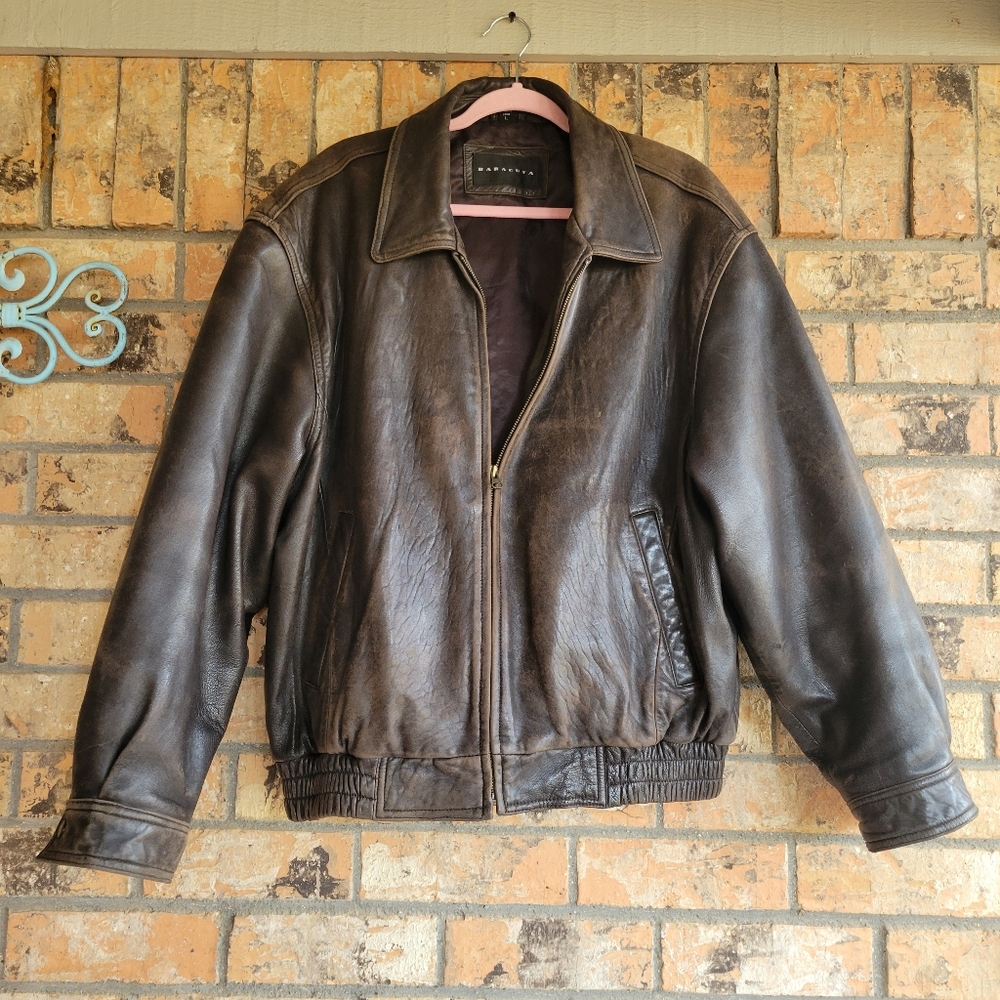 Brown Leather Bomber Jacket
